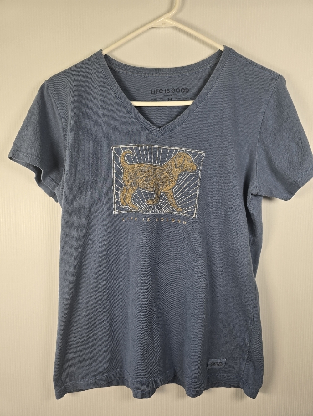 Life Is Good "Life Is Golden" Blue Short Sleeve Tee Logo Patch Vintage Size M